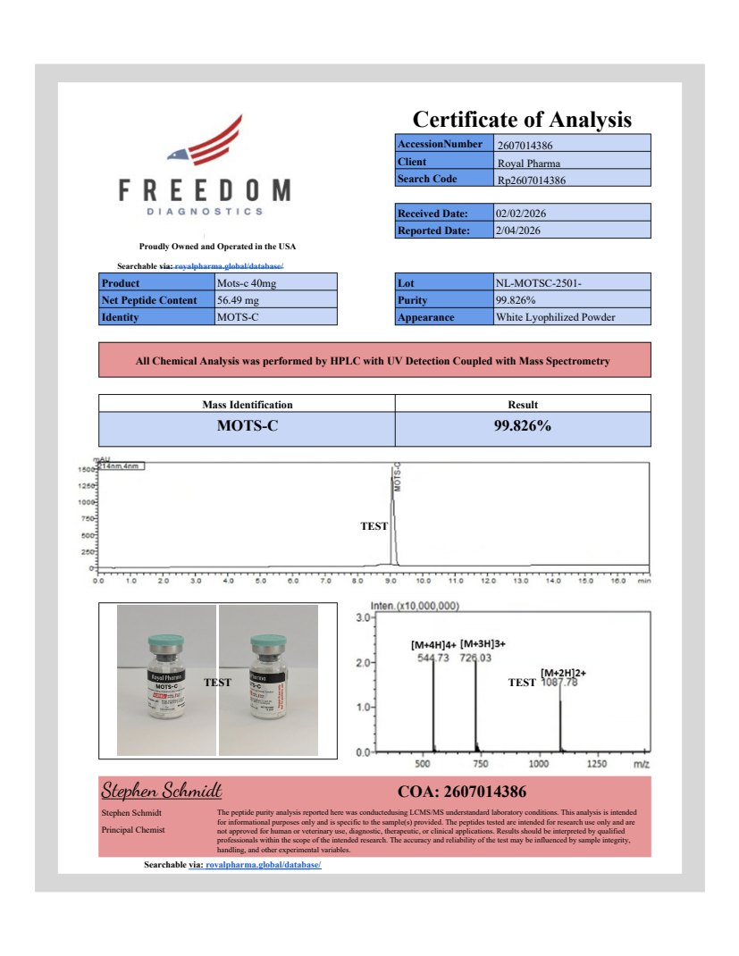 Preview of the MOTS-C 40 mg Certificate of Analysis